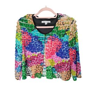Madison Leigh Colorful Abstract Print‎ Ruffle Trim Jacket Womens Size 14